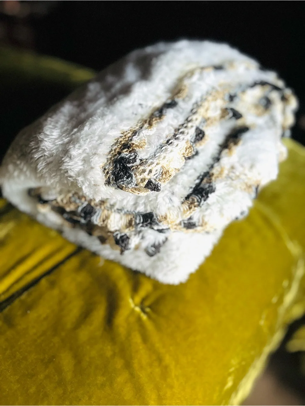 Plush White Sherpa Throw Blanket with Decorative Trim